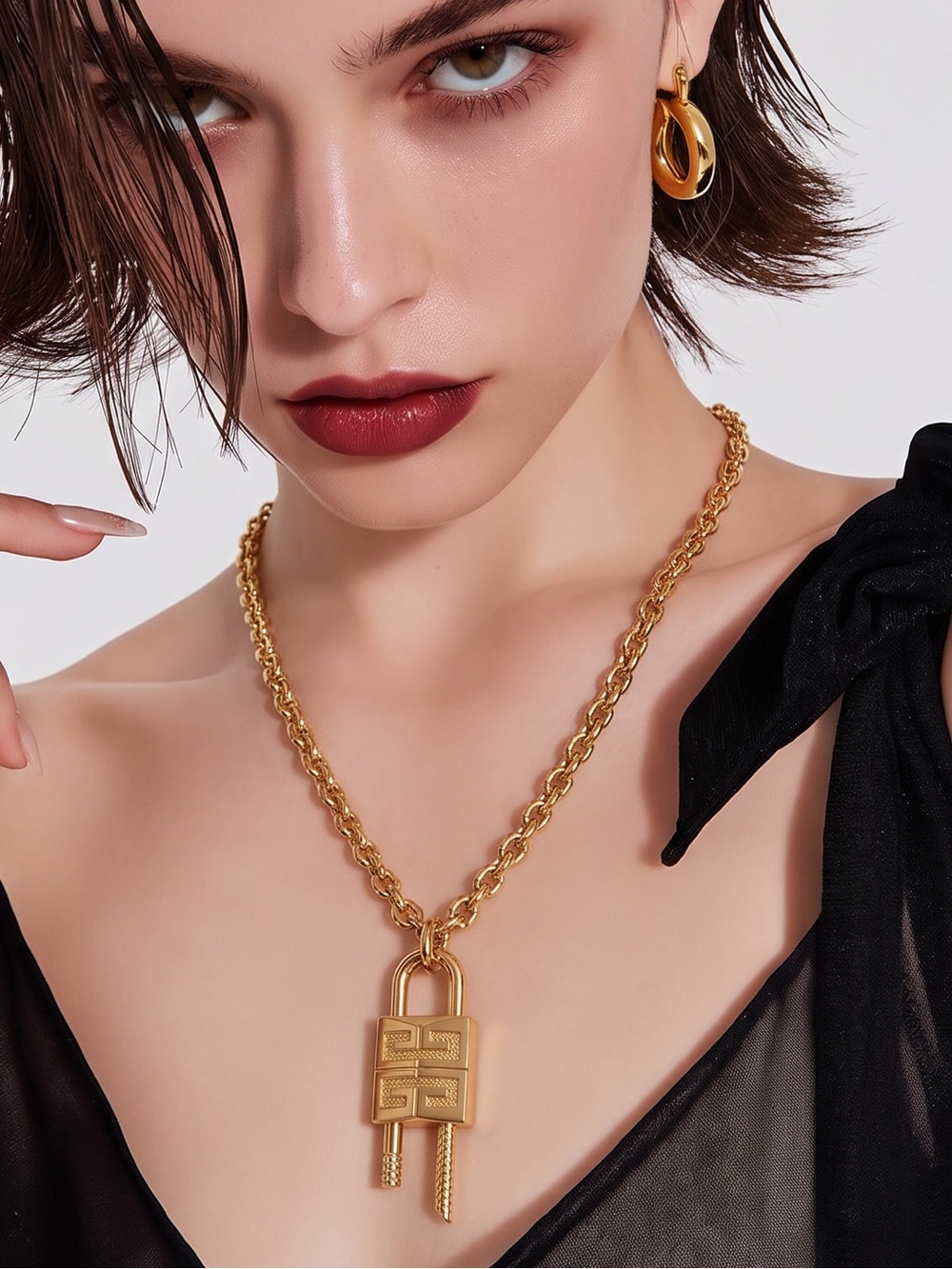 Givenchy Gold Padlock Link Necklace & earrings set!!-Fashion jewelry